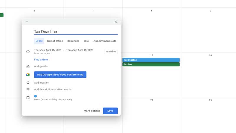 tax deadline google calendar reminder