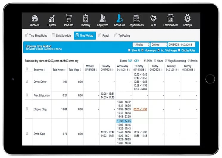 Revel Management Dashboard POS Schedule